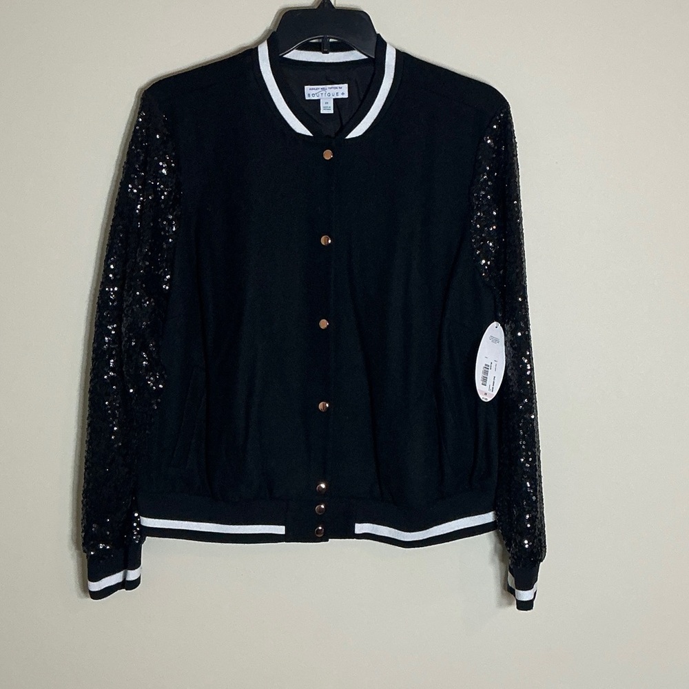 Ashley Nell Tipton Black Varsity Jacket with Sequin Sleeves